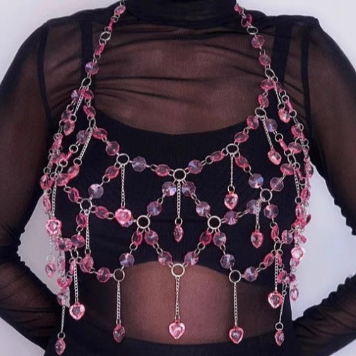 L4813Y 2025 New new acrylic diamond splicing neck vest fashion hollow top vest body chain
