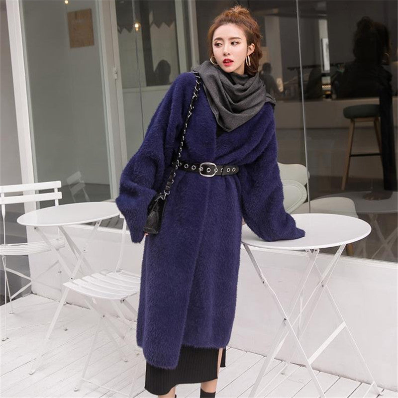 maoxiangshop-shop 2024 fall fashion trends Korean Style Autumn and Winter New Style Faux Mink Velvet Sweater Women's Cardigan Outer Wear over the Knee Long Loose Overcoat Women's Coat