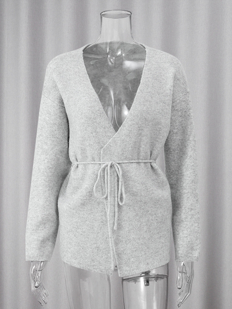 MAOXIANGSHOP 2025 Price reduction! Real shot - solid color lace-up cardigan jacket, Popularan, n New autumn and winter belt explosion woolen independent sweater