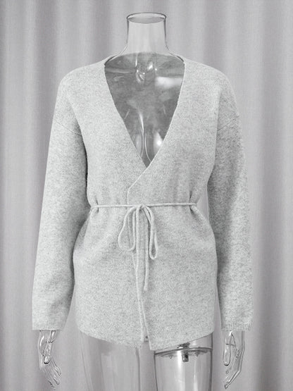 MAOXIANGSHOP 2025 Price reduction! Real shot - solid color lace-up cardigan jacket, Popularan, n New autumn and winter belt explosion woolen independent sweater
