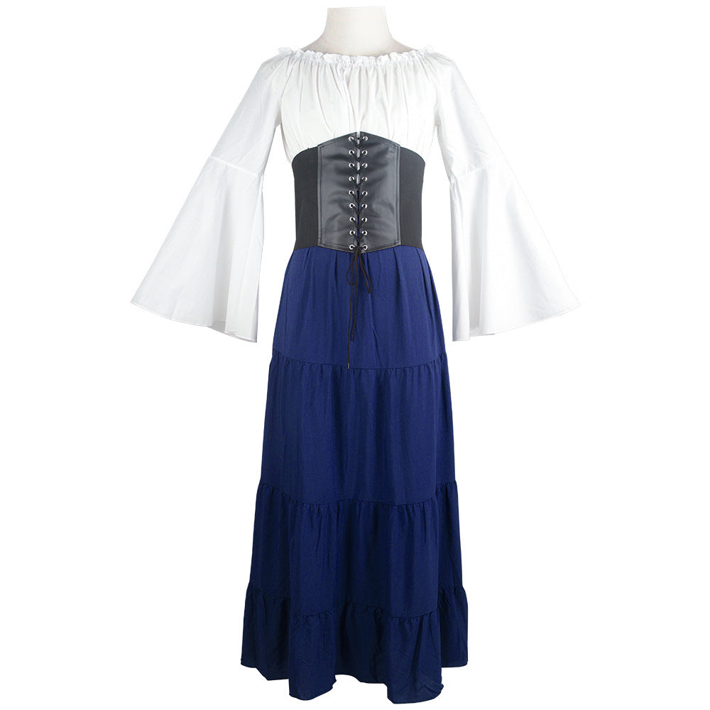 maoxiangshop group halloween costumes New Party Bell Sleeve Long Sleeve Dress Cos Women Renaissance Medieval Clothing