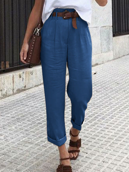maoxiangshop outfit ideas Spring and Autumn New Women's Pants Cotton and Linen Solid Color Fashion Daily Side Pocket Button Straight High Waist Casual Trousers