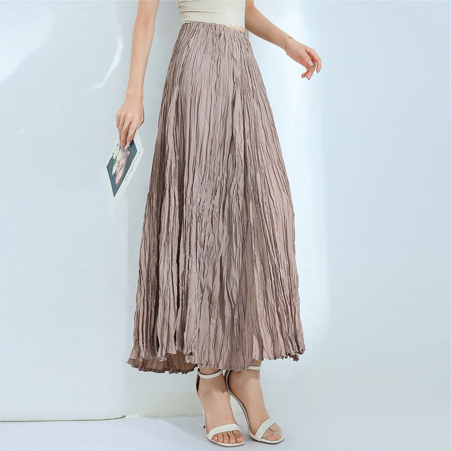 Design skirt women's high waist and thin big swing skirt autumn new fashion long pleated skirt high feeling skirt