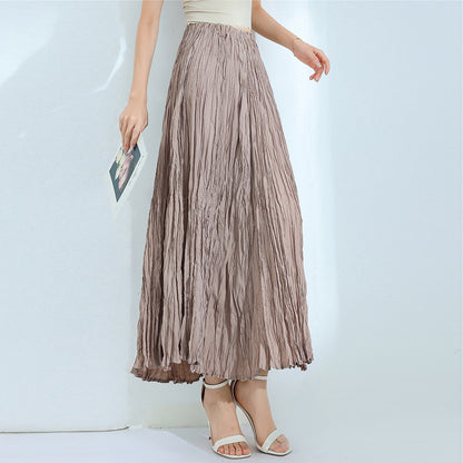 Design skirt women's high waist and thin big swing skirt autumn new fashion long pleated skirt high feeling skirt