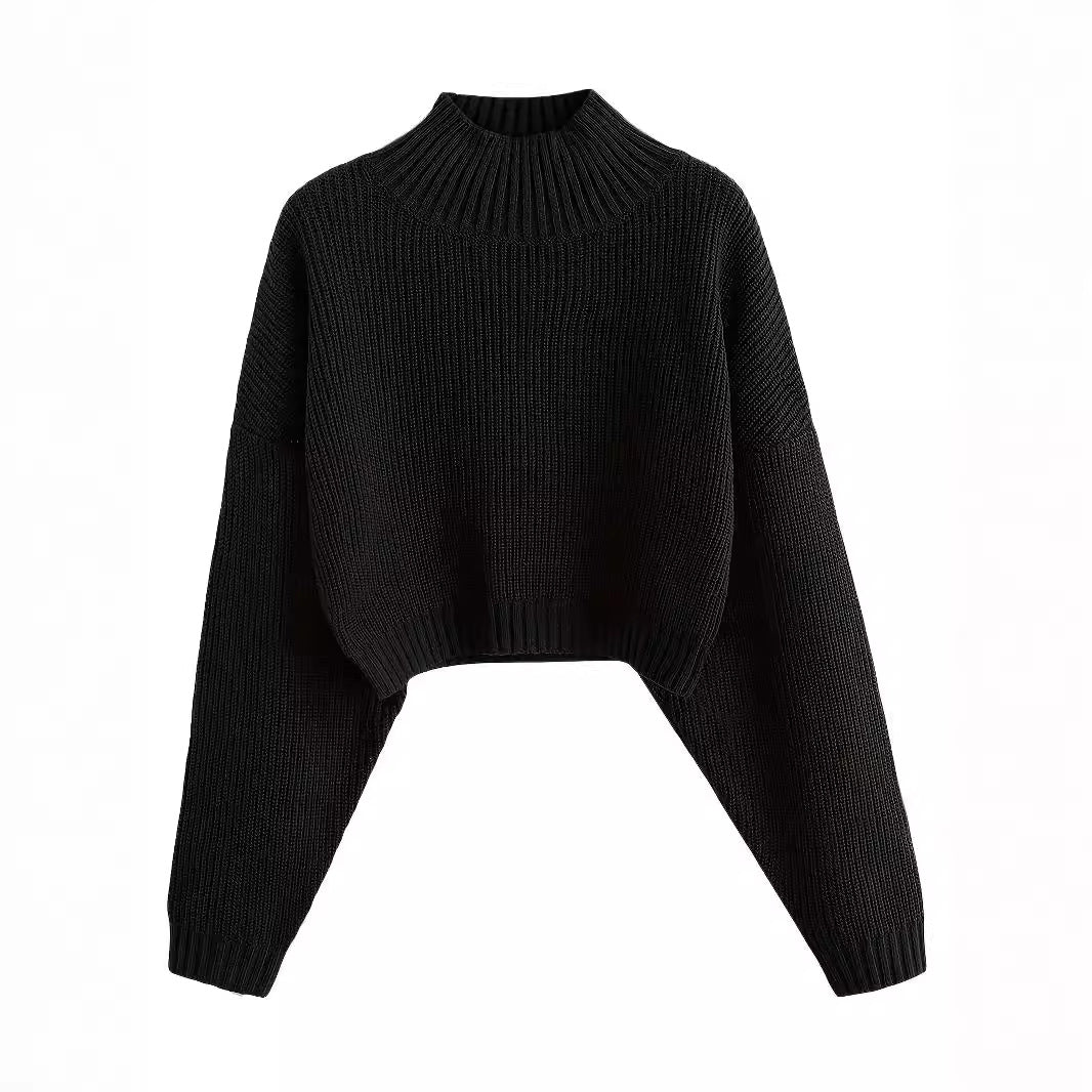maoxiangshop fall outfits women Retro Knitted Soft Glutinous Loose Undershirt Solid Color Half Turtleneck Pullover Gentle Style Women's Clothing