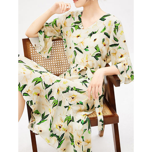 2025 Gardenia silk dress, heavy mulberry silk, spring floral long dress   women's new skirt