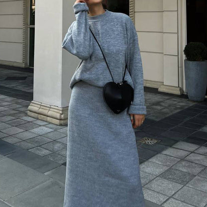 maoxiangshop outfit inspo Autumn and Winter Fashion Casual Suit Comfortable Casual Knitted Long-Sleeved Dress Suit Temperament Commuter Women