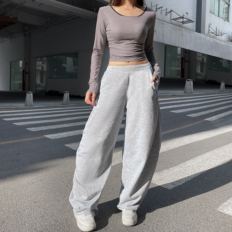 maoxiangshop-shop clothes American Street Sports Style Split Pleated Lace-up Casual Pants Women's Loose Slimming Pocket Versatile Sweatpants