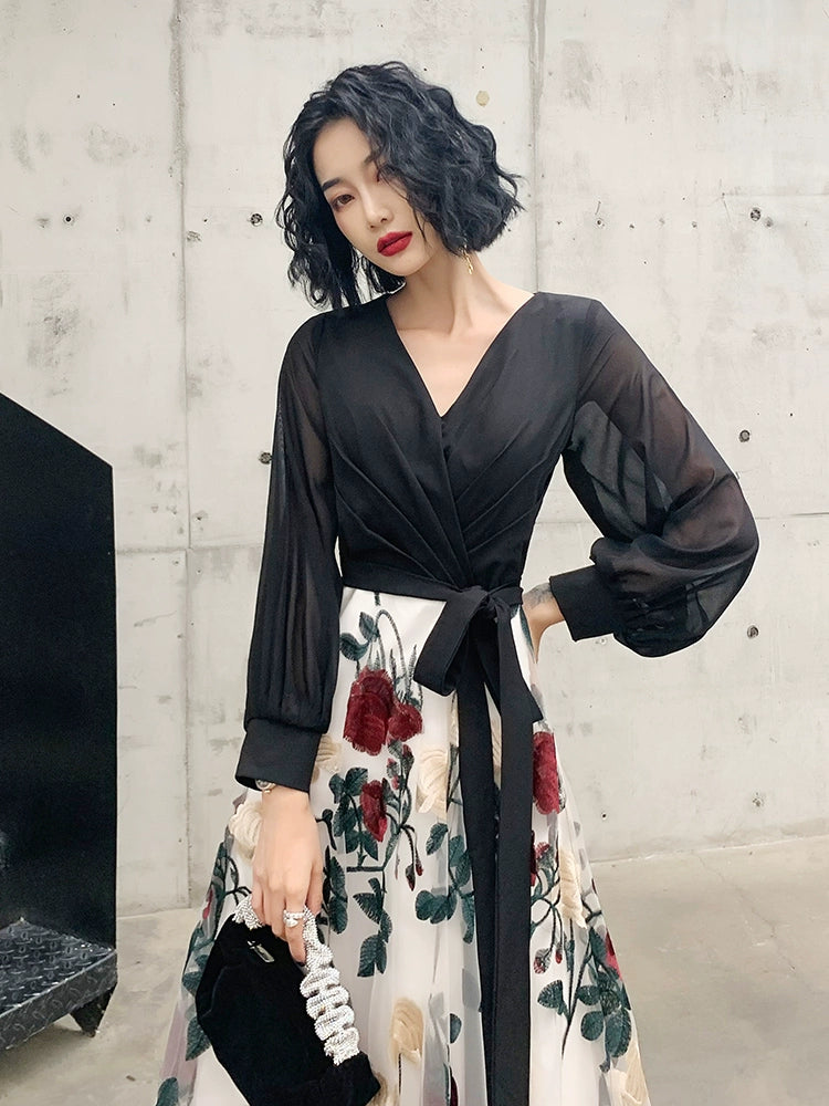 High-end small evening dress skirt women's design sense light luxury niche socialite banquet temperament black long annual meeting host