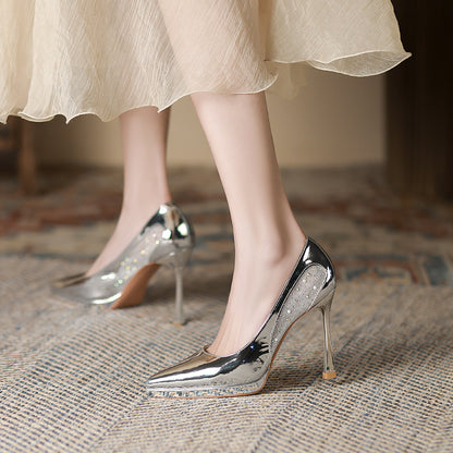 2025 1166-3 pointed-toed stiletto high heels for women 2025 new sexy rhinestone pearl waterproof table single shoes for women