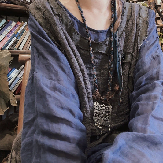 2025 24/4 SN49 Chan, literary and leisure short burr edge contrasting color-dyed linen splicing sleeve vest