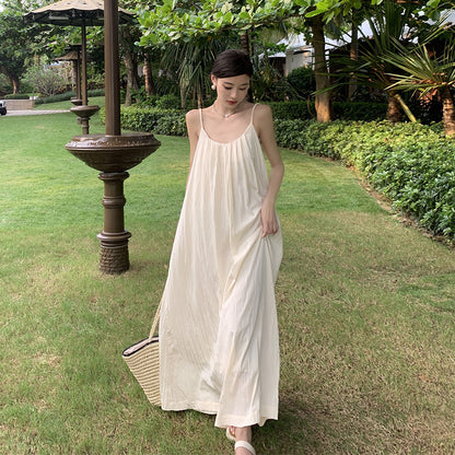 2025 Seaside vacation beach long skirt  temperament niche design sense sexy backless thin suspender dress women