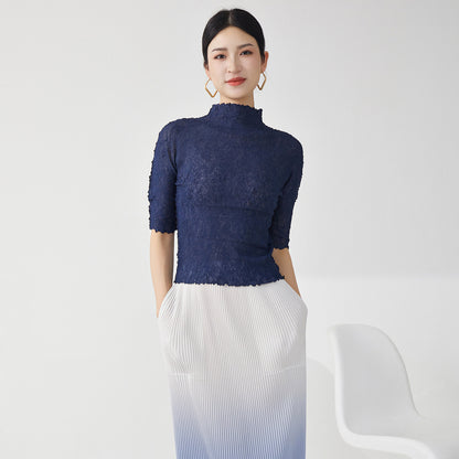 2025 Nanyou high-end women's clothing female slim temperament semi-turtleneck five-quarter sleeve versatile bottoming shirt  T-shirt top