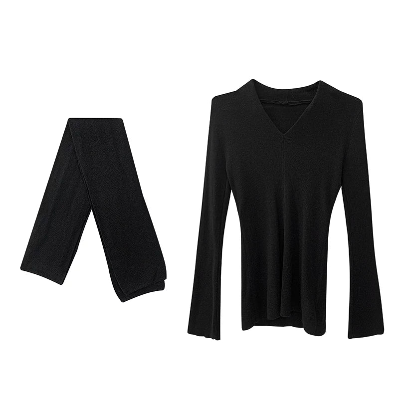 pure desire slim elastic bottom knitted sweater women's spring and summer V-neck Spice Girl slim casual long-sleeved top ins