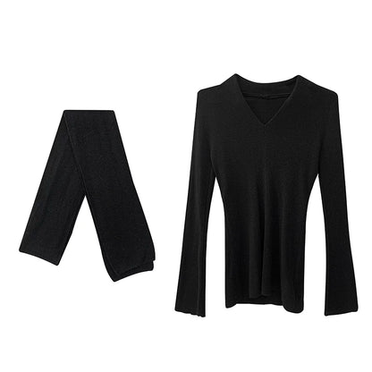 pure desire slim elastic bottom knitted sweater women's spring and summer V-neck Spice Girl slim casual long-sleeved top ins