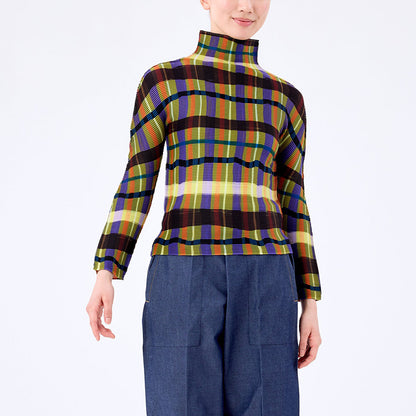 2025 Plaid clothes women's autumn and winter counter quality bottoming shirt long sleeve inner pullover commuter  T-shirt top
