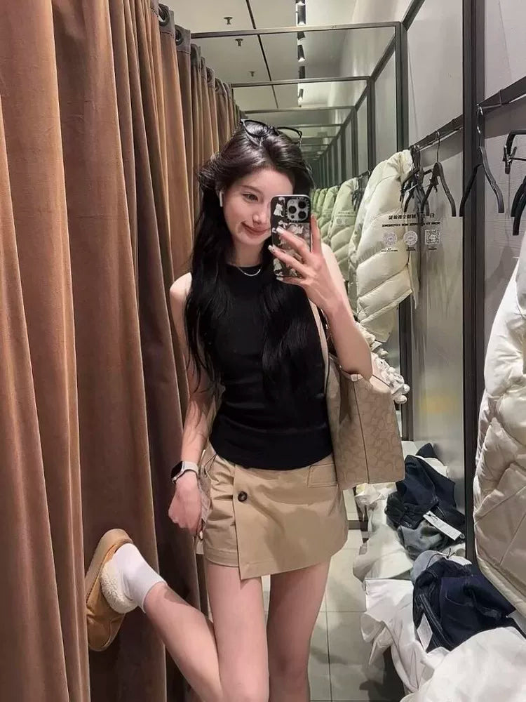 Spice Girl turtleneck knitted sling vest women's summer sleeveless I-shaped elastic slim slim inner top