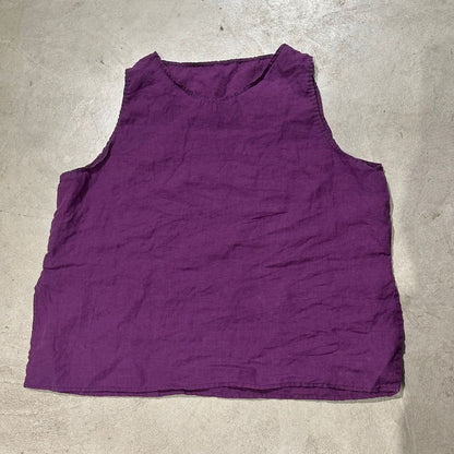 2025 24/3 SN38 simple literary sand wash solid color linen versatile round neck pullover vest