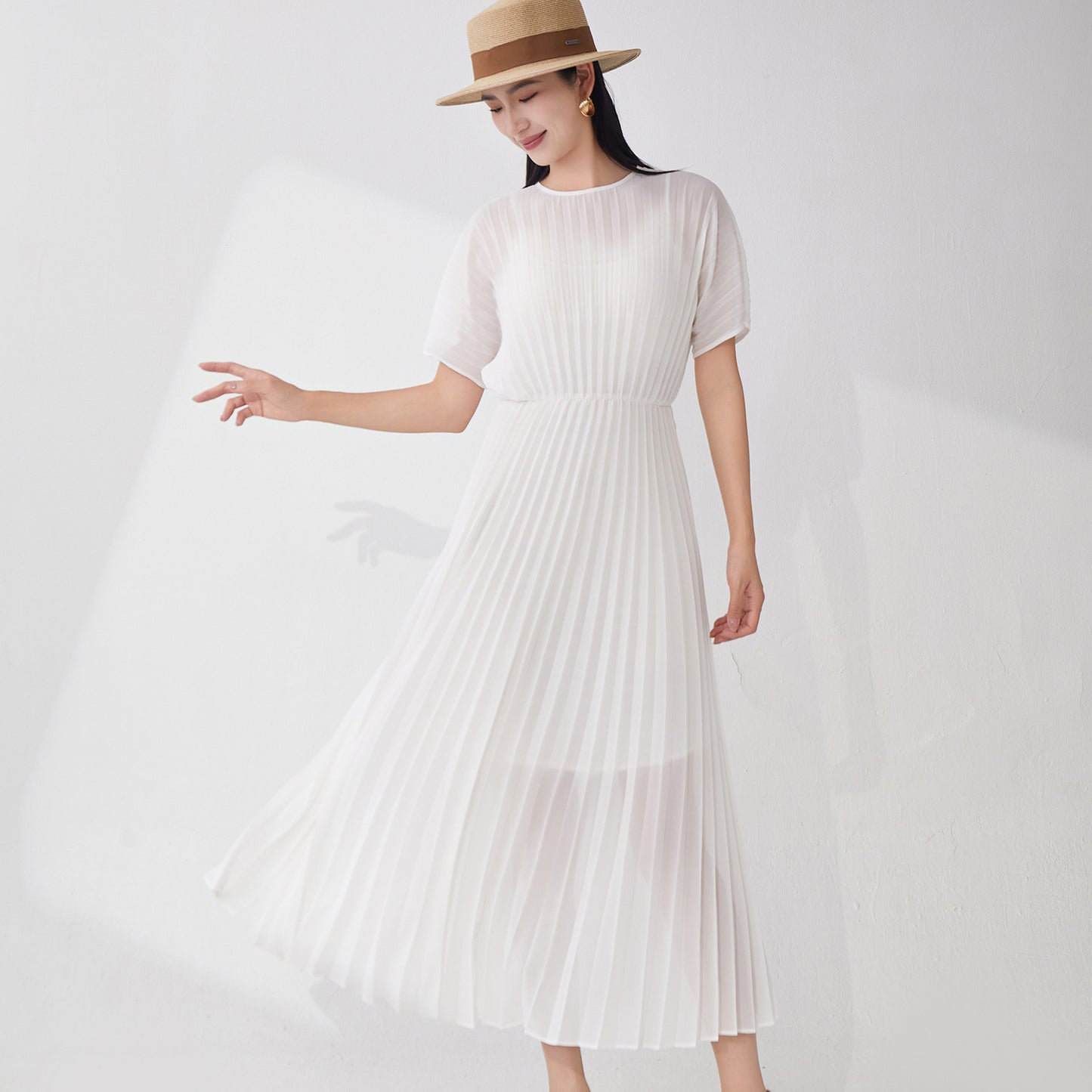 High-quality seaside skirt atmosphere vacation drape lining solid color chiffon waist temperament dress