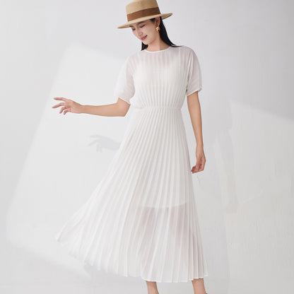 High-quality seaside skirt atmosphere vacation drape lining solid color chiffon waist temperament dress