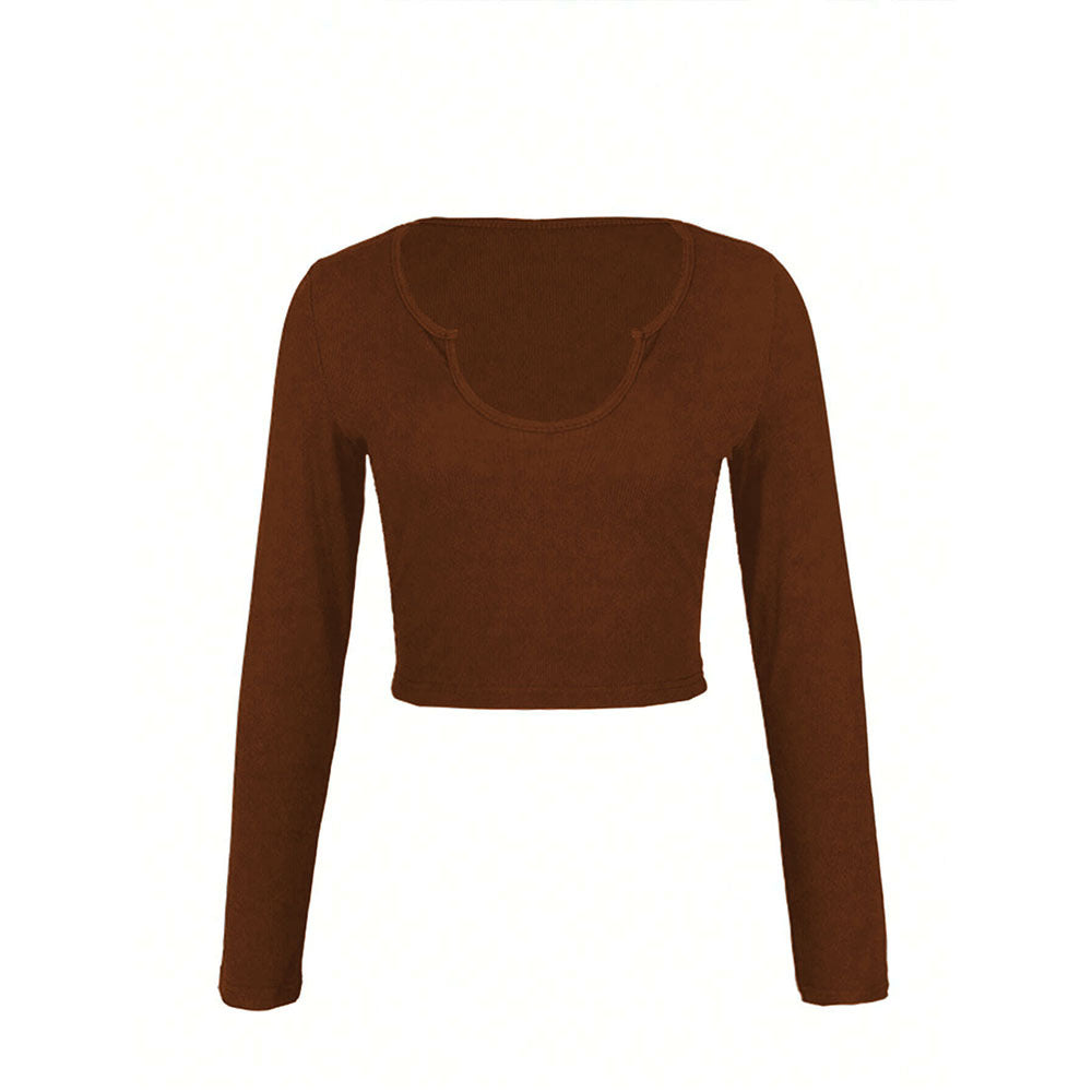 maoxiangshop pumpkin patch outfit Women's Sweet and Spicy Style U-Neck T-shirt Autumn and Winter Short Navel Sexy Hot Girl Long-Sleeved Top