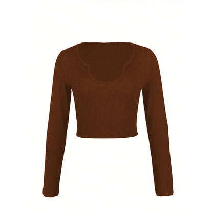 maoxiangshop pumpkin patch outfit Women's Sweet and Spicy Style U-Neck T-shirt Autumn and Winter Short Navel Sexy Hot Girl Long-Sleeved Top