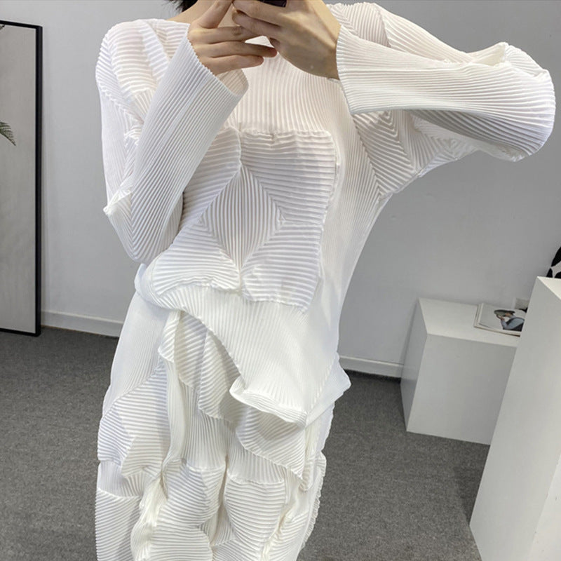 2025 Knitted sweater thin long-sleeved autumn new high-end round neck loose irregular fashion versatile  T-shirt top