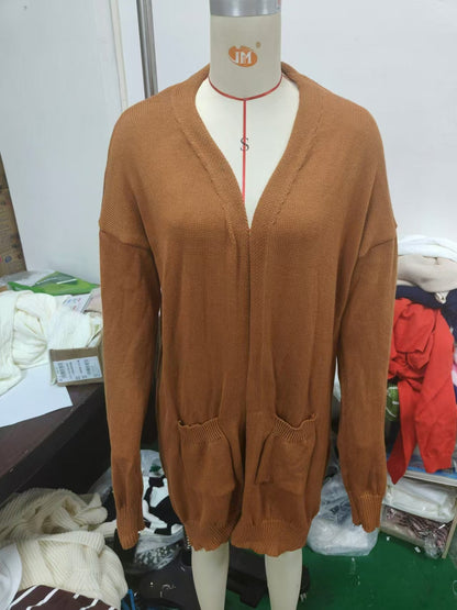 maoxiangshop 2000s fashion Fall 2024 Women's Knitted Pocket Cardigan Long Sleeve Casual Knitted Loose Sweater Sweater Coat for Women
