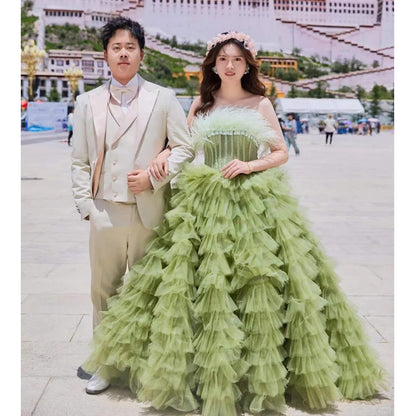 2025Mori fairy gas color yarn tutu skirt studio theme light wedding photography clothing couple travel dress photo