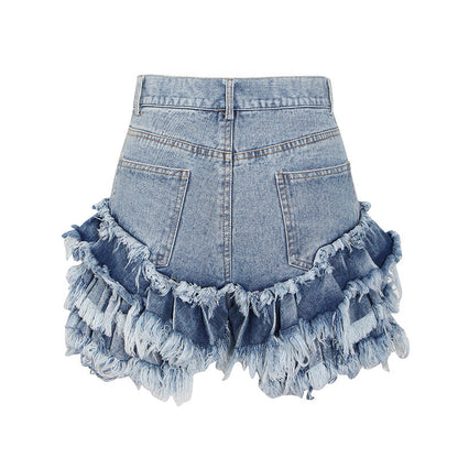 maoxiangshop 2000s fashion Sexy Hot Girl Style 2024 Autumn New Fashion Trendy Brushed Tassel Design High Waist Denim Shorts for Women