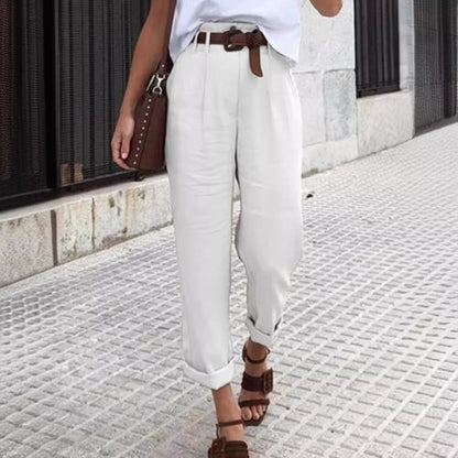 maoxiangshop outfit ideas Spring and Autumn New Women's Pants Cotton and Linen Solid Color Fashion Daily Side Pocket Button Straight High Waist Casual Trousers