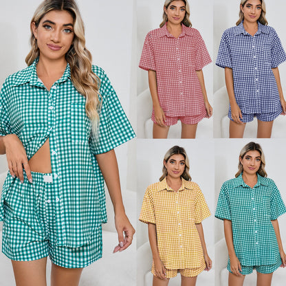 MAOXIANGSHOP 2025Real spot New women's casual and comfortable high waist loose wide leg retro plaid shorts plaid shirt, women