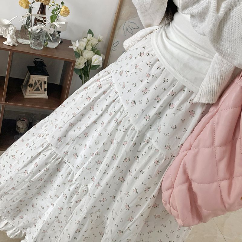 90s fashion Young-Looking Wooden Ear Small Fresh Floral Skirt Women's Japanese Soft Girl Niche Super Sweet Stitching Cake Dress