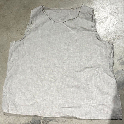 2025 24/3 SN38 simple literary sand wash solid color linen versatile round neck pullover vest