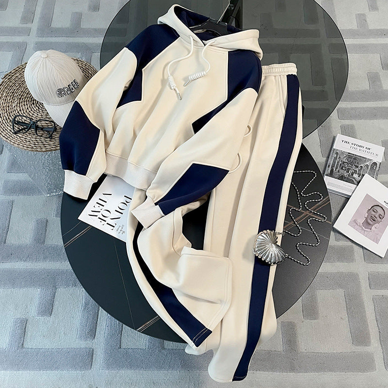 maoxiangshop business casual outfits High-End Casual Sports Suit Women's Autumn Fashionable Western Style Color Matching Hooded Sweater High Waist Straight Pants Two-Piece Set