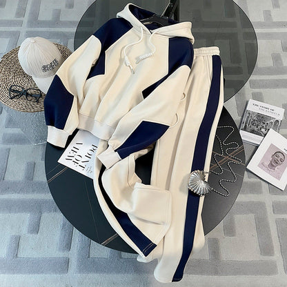maoxiangshop business casual outfits High-End Casual Sports Suit Women's Autumn Fashionable Western Style Color Matching Hooded Sweater High Waist Straight Pants Two-Piece Set