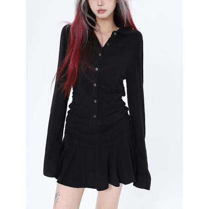 Autumn New 2025n Spice Girl Black Dress Women's Long Sleeve Design Fashion Temperament Sexy Short Skirt