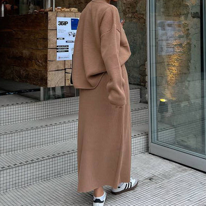 maoxiangshop outfit inspo Autumn and Winter Fashion Casual Suit Comfortable Casual Knitted Long-Sleeved Dress Suit Temperament Commuter Women