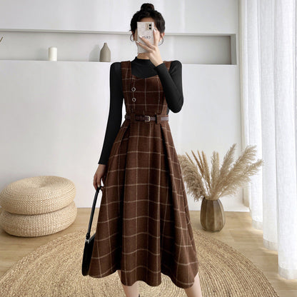 maoxiangshop-shop witch dress to impress New Vintage Plaid Woolen Vest Camisole Dress Women's Small Preppy Style Dress