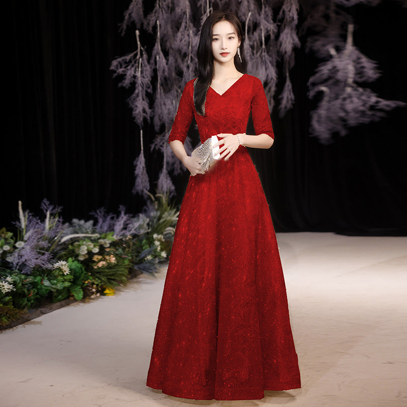 Golden Performance Dress Dress Women's Banquet Starry Sky Annual Meeting Host People's Congress Choir Performs Evening Dress Dress