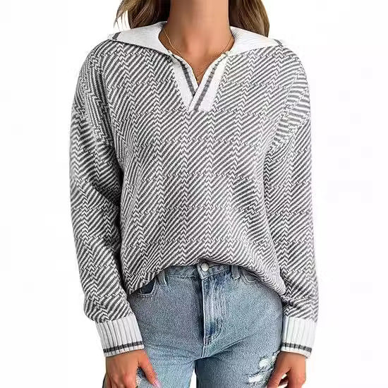 maoxiangshop 2000s fashion 2024 Autumn and Winter Knitted Pullover Lapel Women's Clothing New Hot Selling TK Hot Selling Retro Pattern