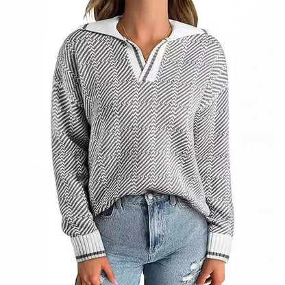 maoxiangshop 2000s fashion 2024 Autumn and Winter Knitted Pullover Lapel Women's Clothing New Hot Selling TK Hot Selling Retro Pattern