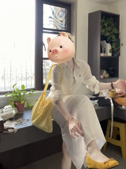 [Daily ballet] White linen shirt women's loose sunscreen embroidered shirt + rear split skirt women