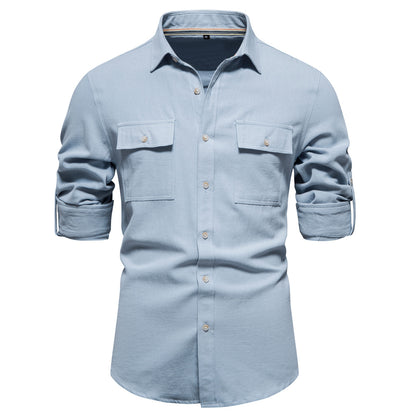MAOXIANGSHOP 2025 New Versatile Cotton Shirt Men's Casual Fashion Business Cross-border Men's Solid Color Trade Long Sleeve Shirt
