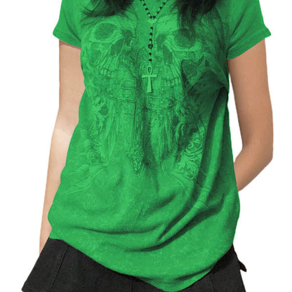 maoxiangshop 2000s fashion Summer New Casual Sweater T-shirt Halloween Skull Printed Short Sleeve Pullover Top Women's Clothing