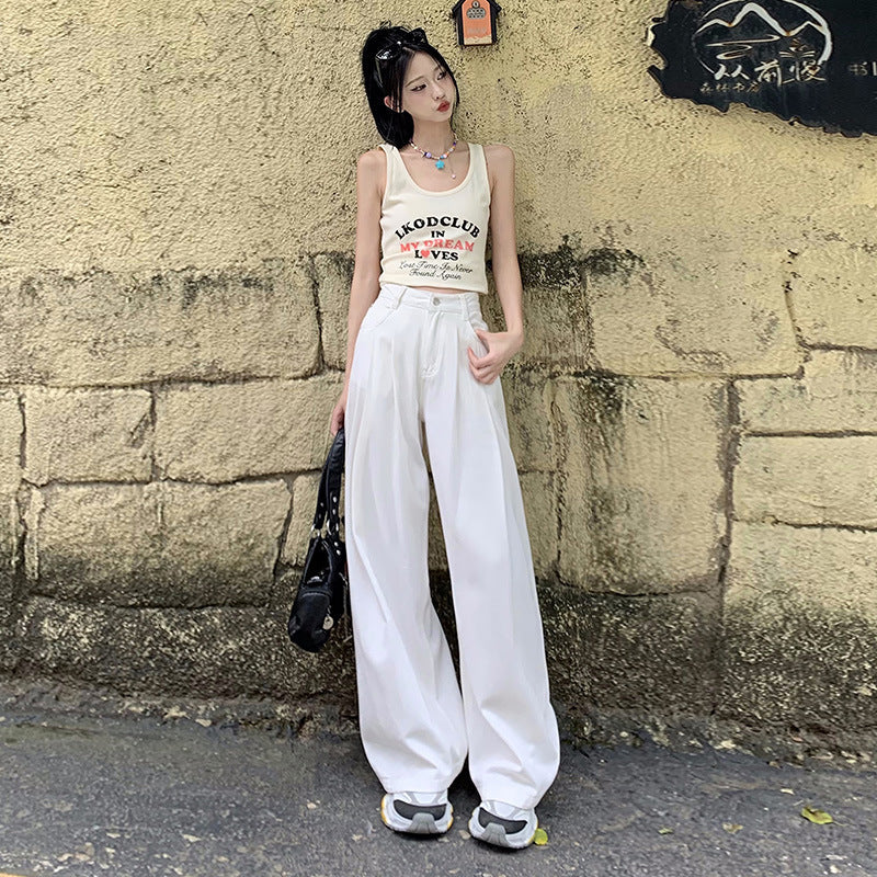 maoxiangshop-shop work outfits women White Straight Jeans Women's High Waist Spring and Summer New Slimming Loose Wide Leg Mop Pants