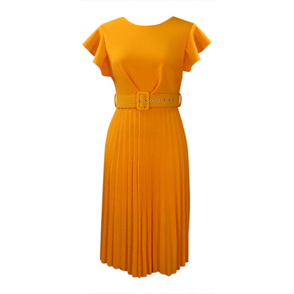 2025 D270 with belt 2022 summer independent station Popular trade lotus leaf sleeve round neck waist pleated New 2025 dress