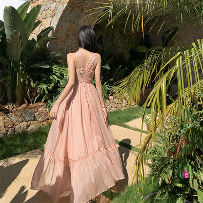 2025 temperament beautiful neck sling dress fairy summer high atmosphere seaside vacation beach dress