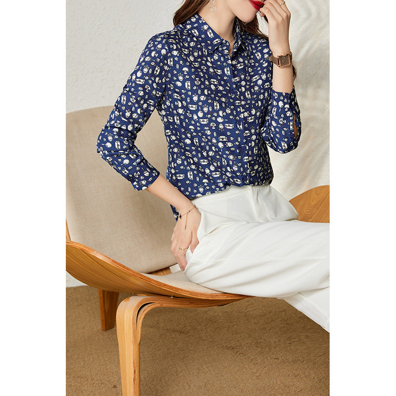 2025 Temperament~ floral silk shirt  summer new commuter women's printed top, mulberry silk shirt