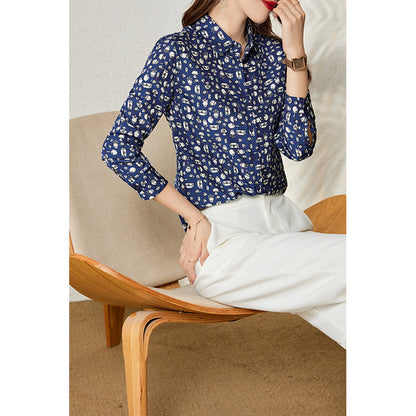 2025 Temperament~ floral silk shirt  summer new commuter women's printed top, mulberry silk shirt